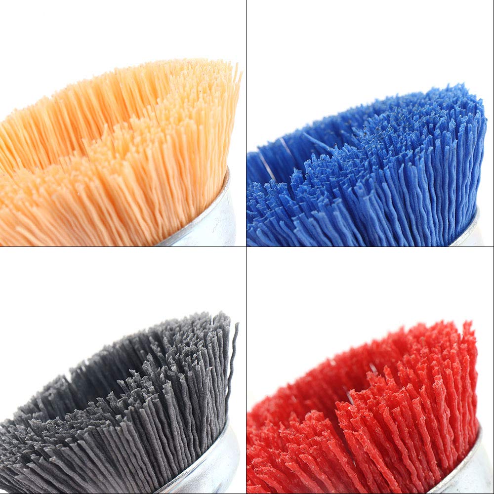4Pcs 3 Inch Assorted Cup Brushes Mix Set Nylon Abrasive Wire Cup Brush with 1/4" Shank for Drill, Grit 80 120 320, for Removal Rust Corrosion Paint: Industrial & Scientific