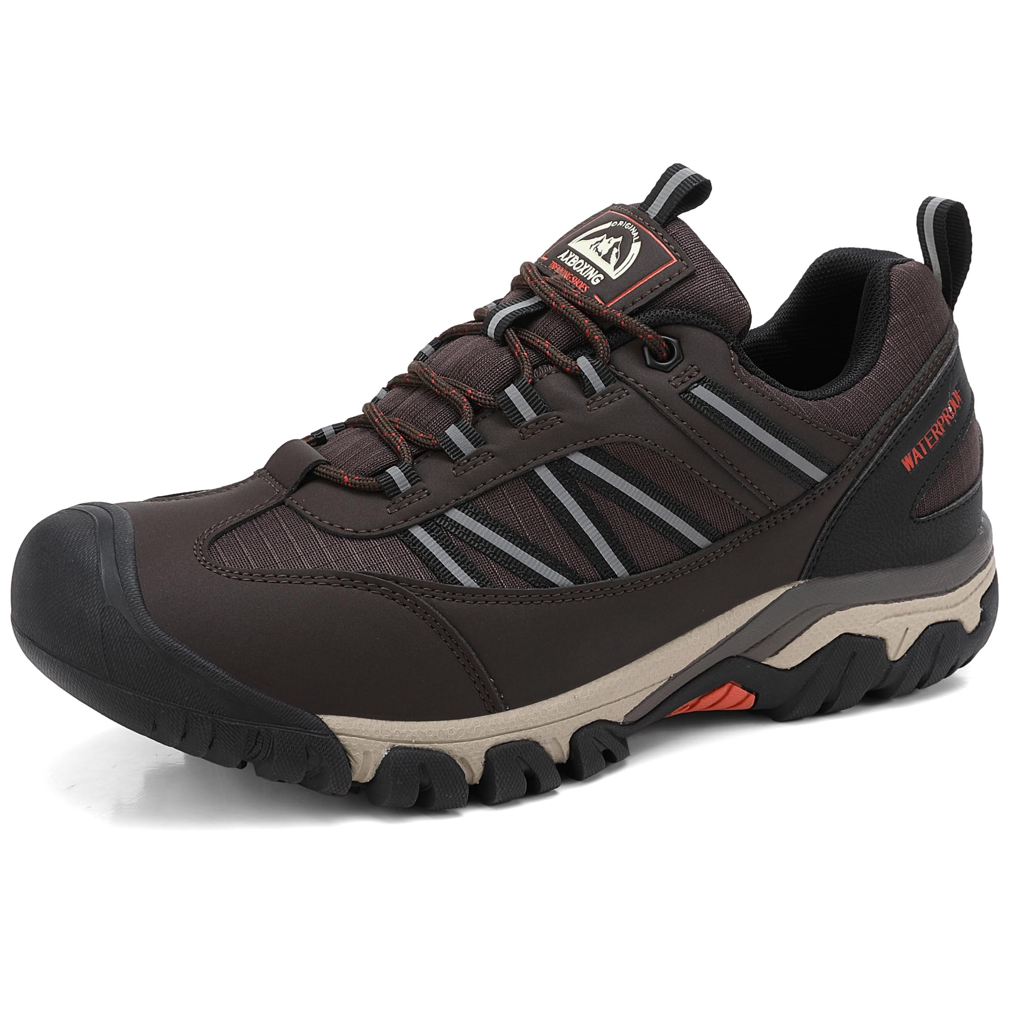 AX BOXING Wanderschuhe Herren Wasserdicht Trekkingschuhe Niedriger Outdoor Schuhe Zehenkappe für Trekking Wandern Camping Braun 43 EU