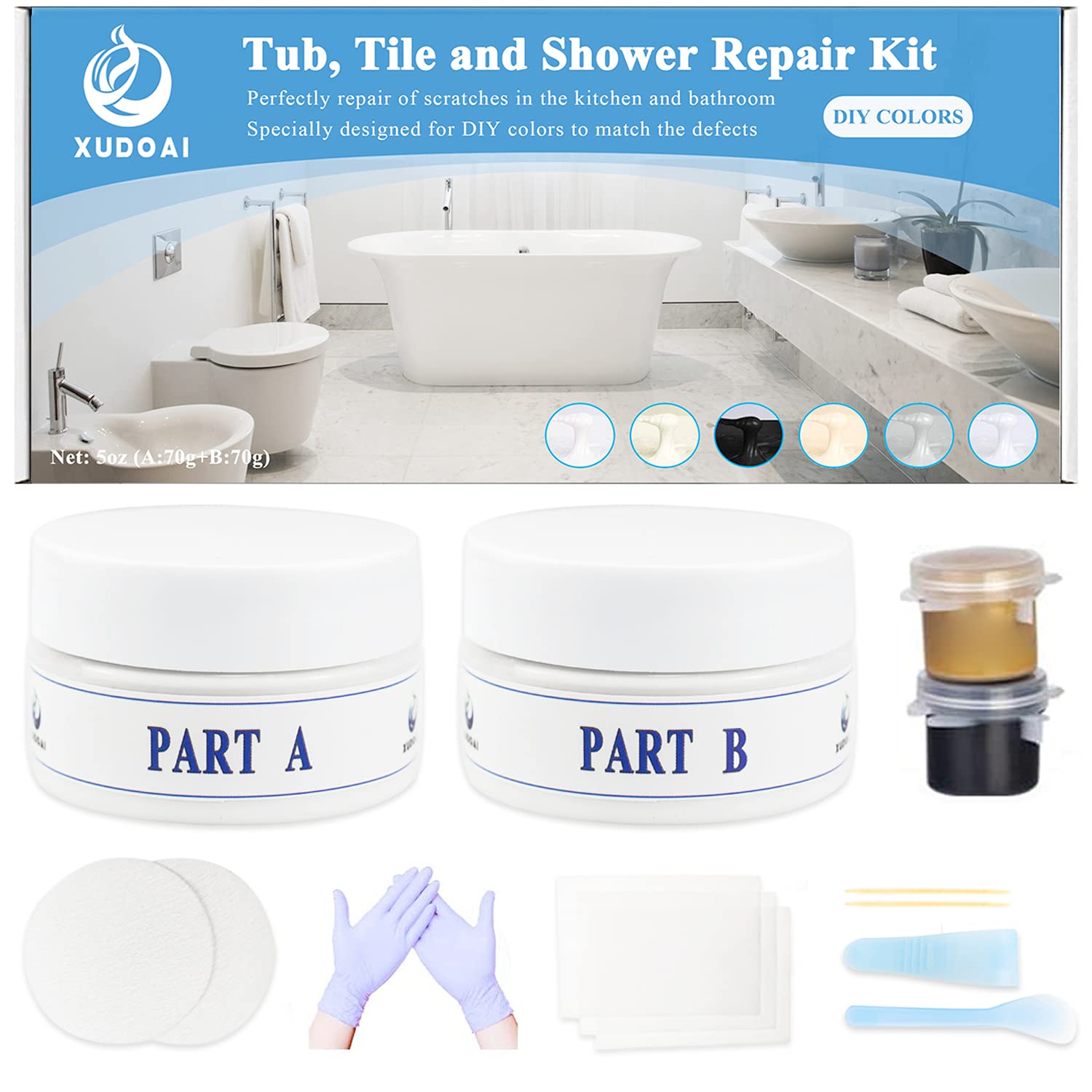 5oz Bathtub Repair Kit, Tile, Shower Tray Ceramic Acrylic Repair Kit White/White/Black/Light Grey/Dark Grey/Cashmere Grey/Beige/Light Brown/Cream Yellow/Brown