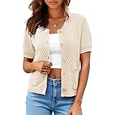 Saodimallsu Womens Short Sleeve Cardigan Summer Casual Crew Neck Button Down Lightweight Knit Sweater Tops with Pockets