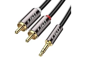 J&D RCA Audio Cable, 3.5mm Male to 2 RCA Phono Male Stereo Audio Adapter Aux Cable Gold-Plated Copper Shell Heavy Duty, 3.5mm to 2-Male RCA Adapter Audio Stereo Cable, 6 Feet