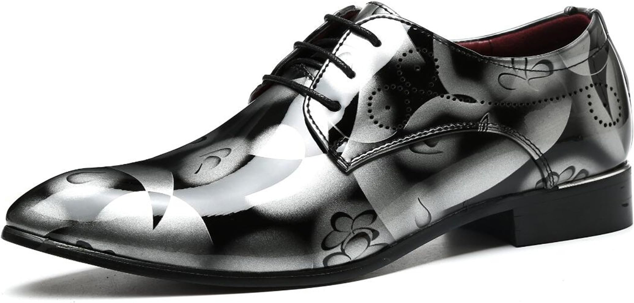 Men's Classic Wingtip Patent Leather Shoes Tuxedo Floral Oxford Dress Shoes