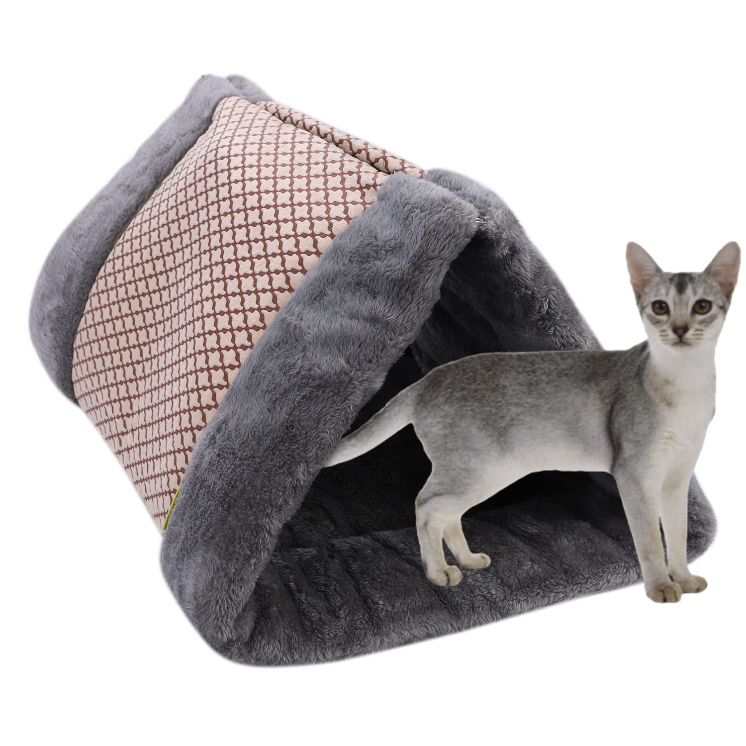 XGOPTS Pet Bed Pet nest | 2-in-1 Triangle Tunnel Tube Cave | Soft Cozy Washable Dog Cat Kitten Puppy Couch Sofa for Travel or Home, Unfolding 90 x 55cm (35 x 21.6 Inch)