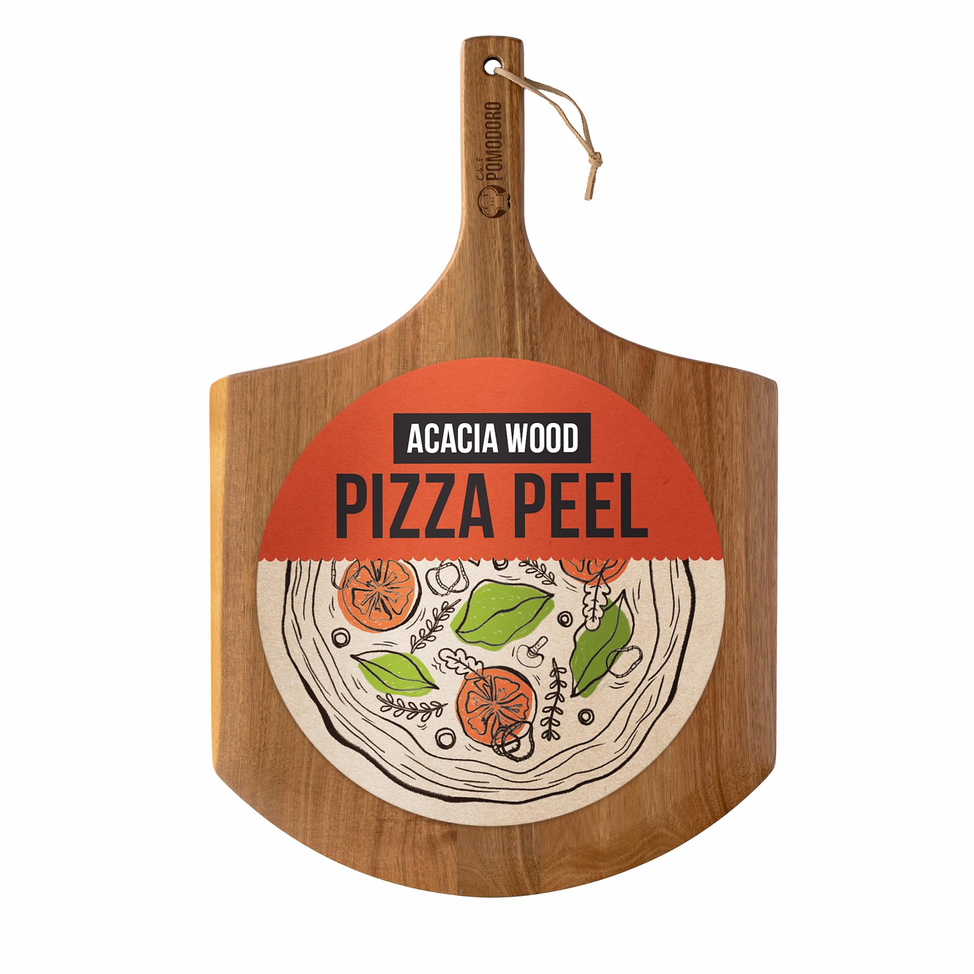 Chef Pomodoro Pizza Peel & Board, 14-inch (35.5 cm), Lightweight Acacia Wood, Baking Pizza & Bread, Oven Accessory