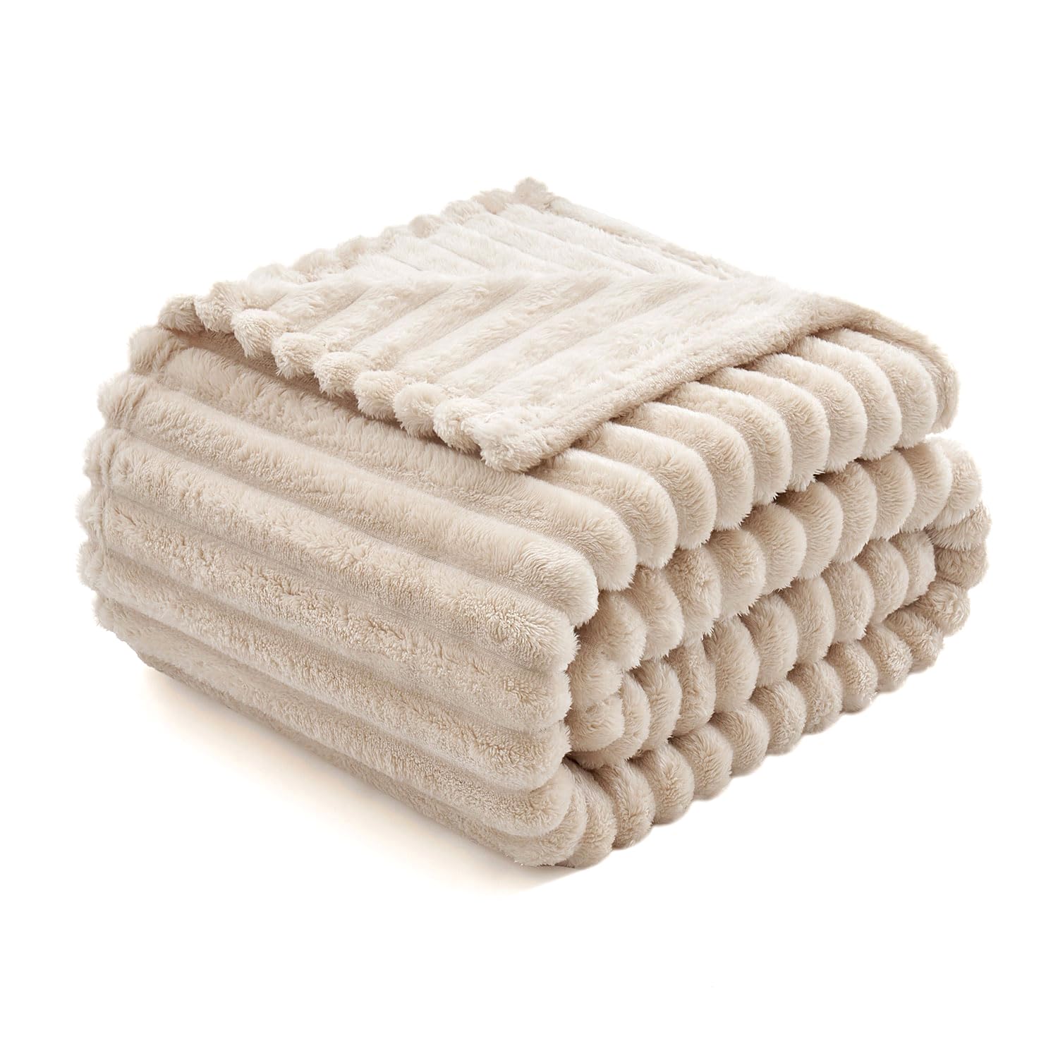 MIULEE Fleece Throw Blanket Flannel Soft Warm Comfortable Throws for Sofa Corduroy Fluffy Blanket Bed Throw for Bedroom Couch Travel Kids Bedroom Accessories 60 * 80Inch Beige