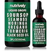 Nutrively Soursop Natural Drops, Soursop Bitters Liquid Drops, 𝐒oursop Seamoss Moringa Oregano Turmeric Black Seed Oil | Natural, Sugar & Gluten Free | 2 Fl OZ (1)