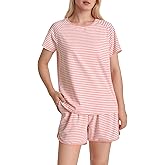 Latuza Women's Cotton Striped Pajama Set Shorts and T-Shirt Loungewear