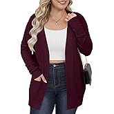 Evervibe Women's Plus Size Cardigan Open Front Casual Long Sleeve Knit Sweaters with Pockets 2025 Lightweight Knit Cardigan