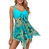 MiYang Womens Tankini Swimdress with Boyshorts Two Piece V Neck Bowknot Halter Bathing Suit Dress