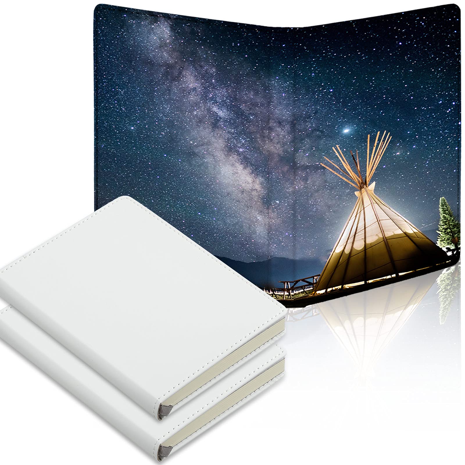 Photo 1 of Zonon 2 Pcs Sublimation Journal Blank Notebooks A6 190 Pages Thick Faux Leather Sublimation Journal Notebooks for School Office Supplies, White