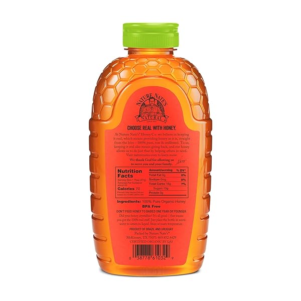 NATE’S ORGANIC 100% PURE, RAW & UNFILTERED HONEY – USDA CERTIFIED ORGANIC – 32OZ. SQUEEZE BOTTLE