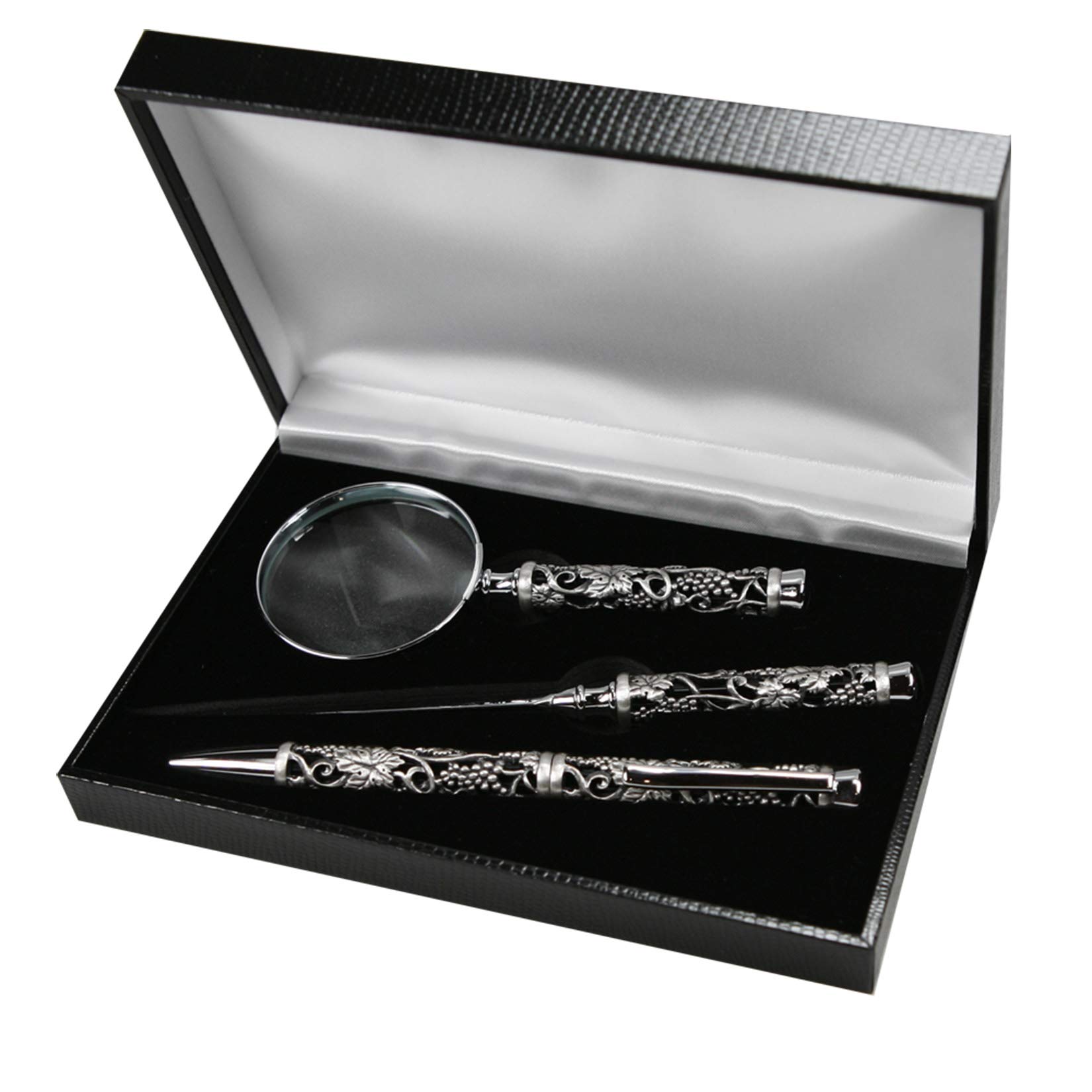 Carmani - Set of desk accessories with 3D metal Grape pattern