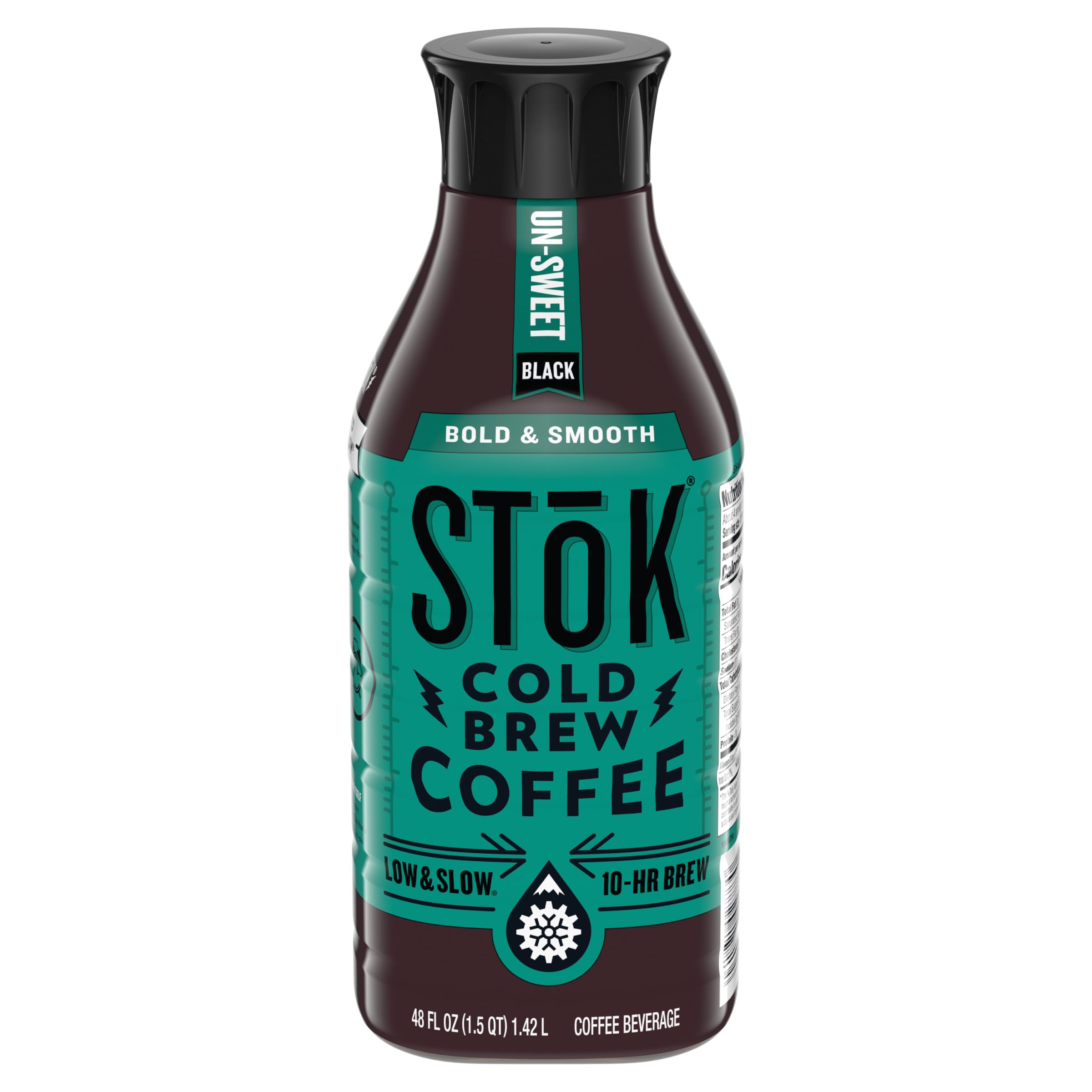 STOK Cold Brew Coffee, Arabica-Based Blend, Medium Roast Brewed Low and Slow, Unsweetened, Black Coffee, 48 FL OZ Bottle