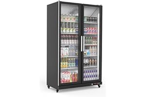ECOEXPLORER Commercial Beverage Refrigerators, 27.1 Cu.Ft Glass Door Display Refrigerator with LED Light, 10 Adjustable Shelves, Commercial Merchandiser Refrigerator for Cafe Restaurant Store Bar, Black