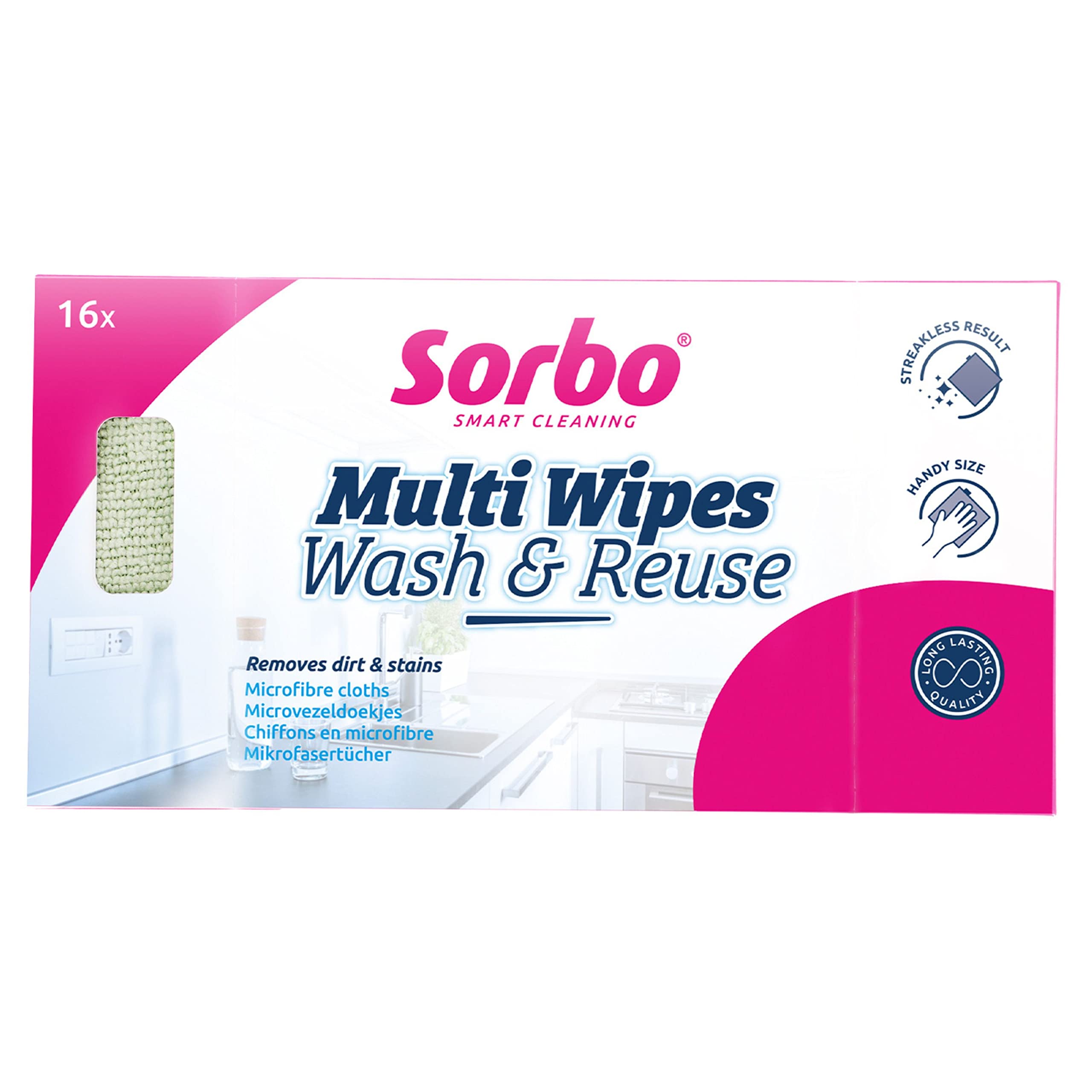 Sorbo Microfibre Multi Wipes, 16 Pack Reusable Household Cloths for Multi-Purpose cleaning and Perfect for Wet and Dry use, Machine Washable and Ideal for Chemical Free Cleaning