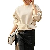 Yidarer Women Pullover Sweatshirts Cropped Crewneck Long Sleeve Belted Casual Y2K Lace Up Tops 2025 Fall Outfits