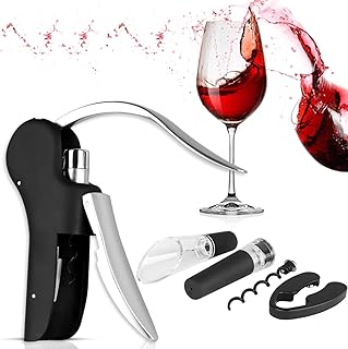 XREXS Vertikaler Hebel Korkenzieher Kaninchen Stil Korkenzieher Set 5 in 1 Flaschenöffner Manuell, Weinöffner mit Folienschneider, Vakuumstopper, Weinausgießer FDA Genehmigt