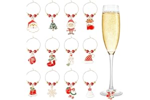 SRIZIAN 12Pcs Christmas Wine Glass Charms, Christmas Tree Snowflake Snowman Style Wine Glass Markers Wine Glass Identificatio