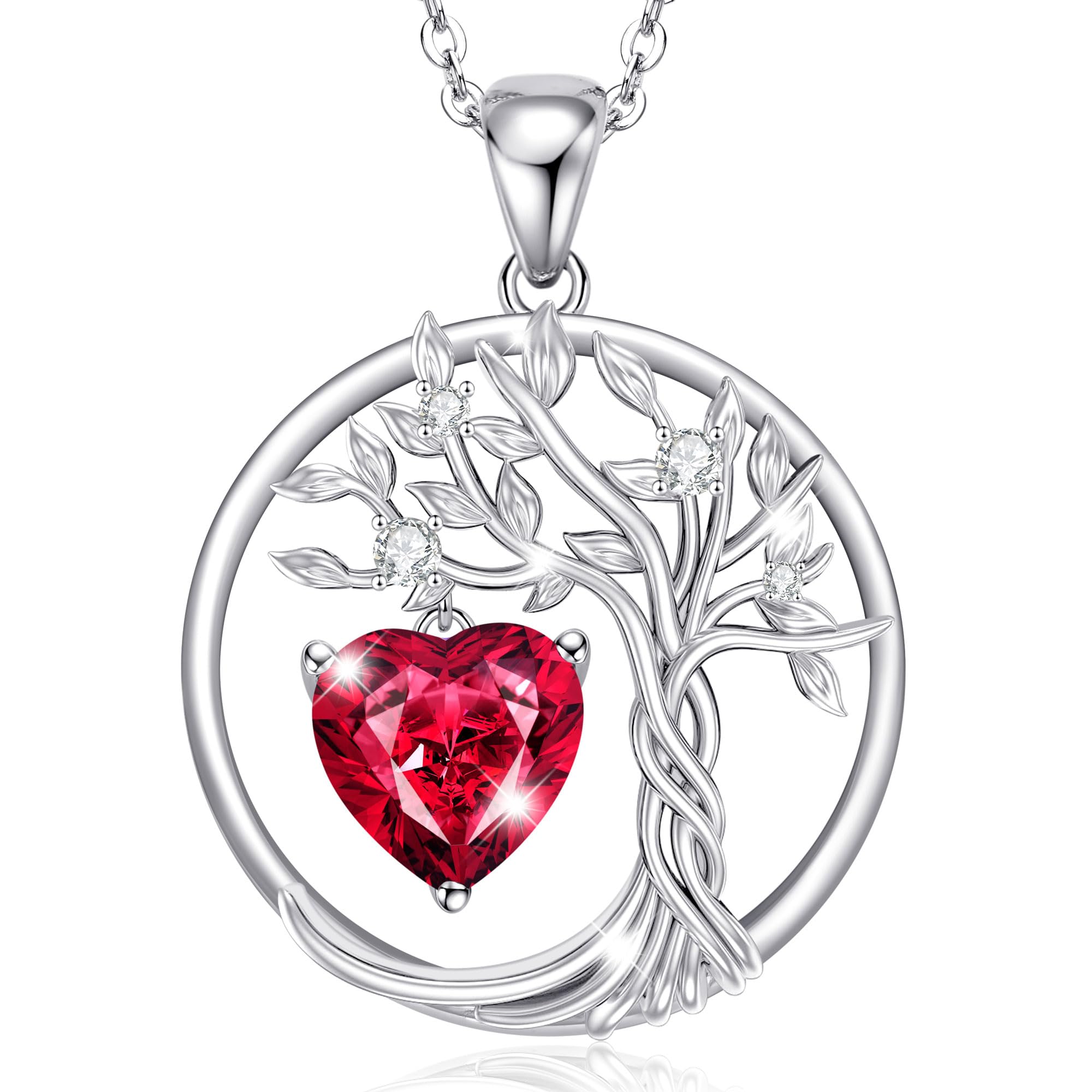 AINUOSHI Tree of life Birthstone necklace for women Sterling Silver Tree Jewelry Pendant July Birthstone Jewelry Ruby Necklace Anniversary Birthday Mothers Day Gifts for Mom Wife Her
