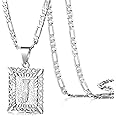 KissYan Initial Letter Pendant Necklace for Men Women, 14K Gold Plated Square Capital Monogram Necklace Alphabets from A-Z Figaro Chain Jewelry