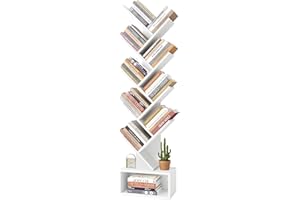 Hoctieon 9 Tier Tree Bookshelf, Tall Bookcase with Drawer, Wood Book Shelf, Modern Floor Standing Bookshelves, Book Organizer
