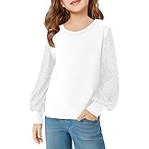 Haloumoning Girls Sequin Shirts Kids Cute Tops Long Sleeve V Neck Blouses for 5-14 Years