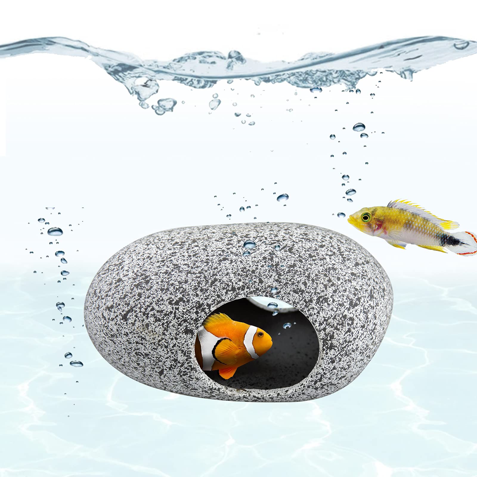 FuninCrea Fish Tank Decoration Accessories, Aquarium Decor Rock Caves Fighting Fish House Hide Place Tunnels Ceramic Aquarium Ornament for Shrimp Cichlid Masking and Breeding (Oval) — image 1