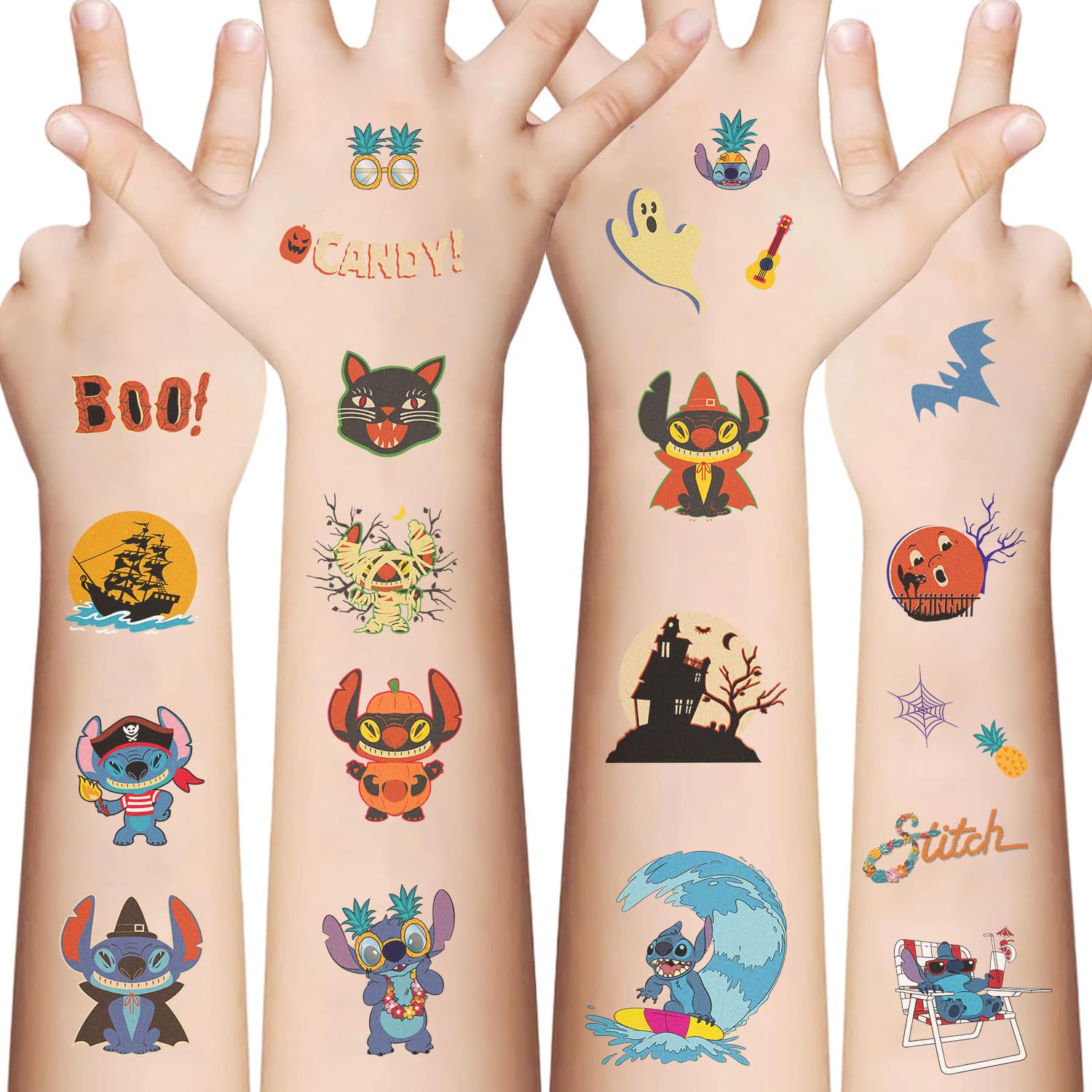 Photo 1 of 10 Sheets Stitch Temporary Tattoos for Teen, Cool Birthday Party Favors, Cute Cartoon Decoration Sticker Gifts for Teen Adult Home Activity Class Prizes Carnival Christmas Rewards