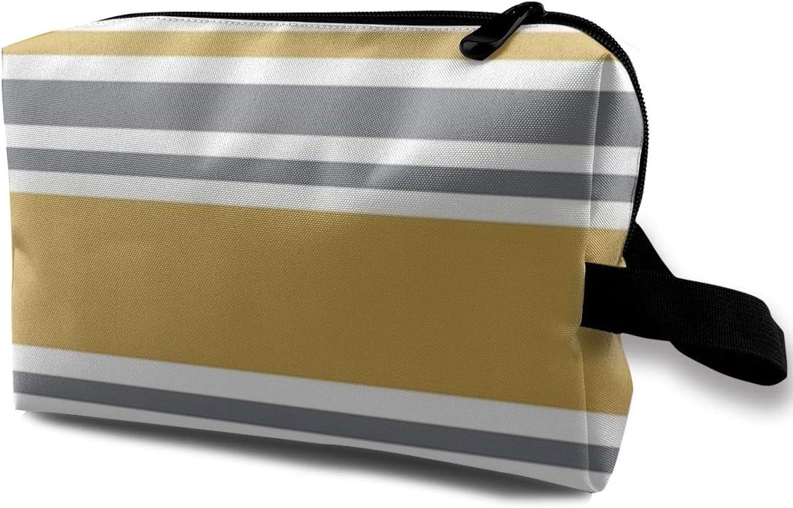 Eratdatd Customized Mustard Yellow and Gray Striped Ladies'skin Care Cosmetic Bag Portable Cosmetic Bag Waterproof Travel Pocket, Handbag Zipper Pocket