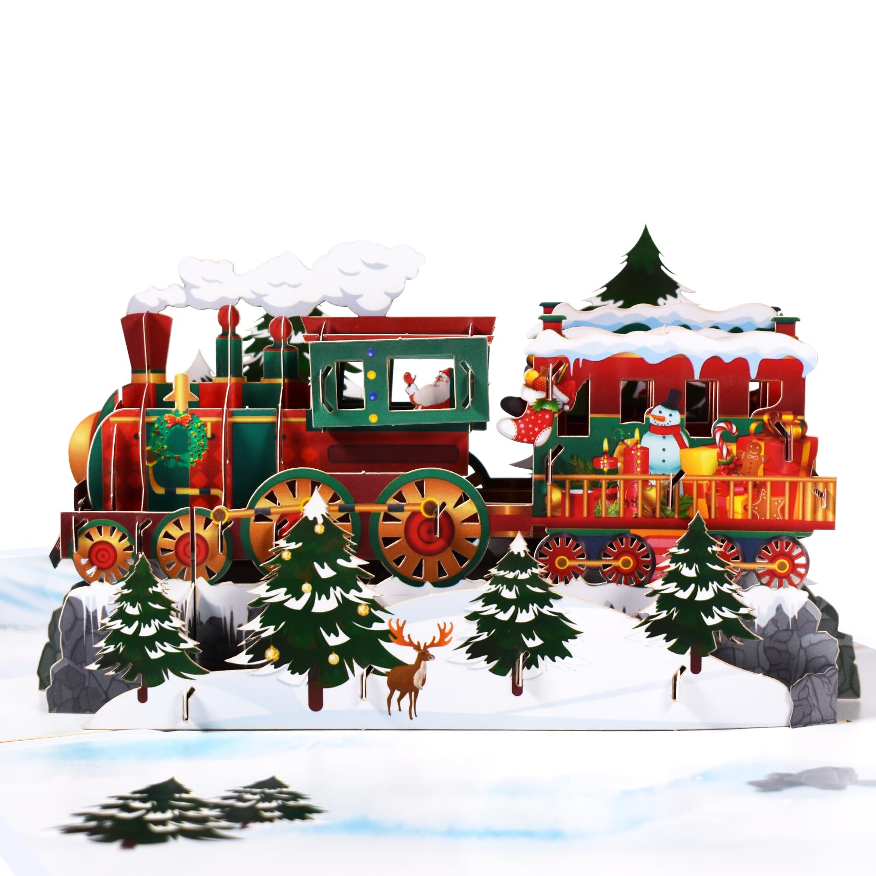 GREETING ART Christmas Train Pop Up Card, Pop Up Christmas Cards, 3d Christmas Cards for Men, Women and Children