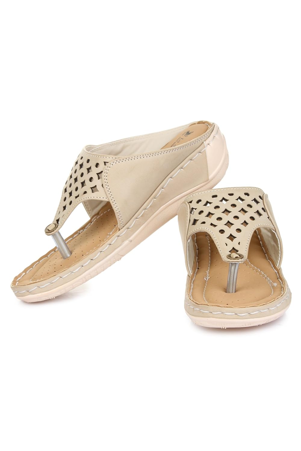 la shades 8008, cream laser cut designer doctor slippers for women