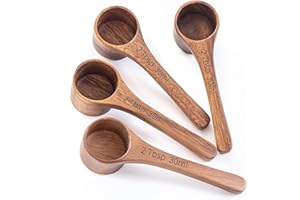 MORNHALO 4PCS Wooden Measuring Scoops Acacia Wood Scoop For Jars Small Wooden Scoops For Coffee Measuring Spoons Wooden Scoops For Containers Daily Powder Salt Bath Soap Scooper Wood Scoop(30ml)