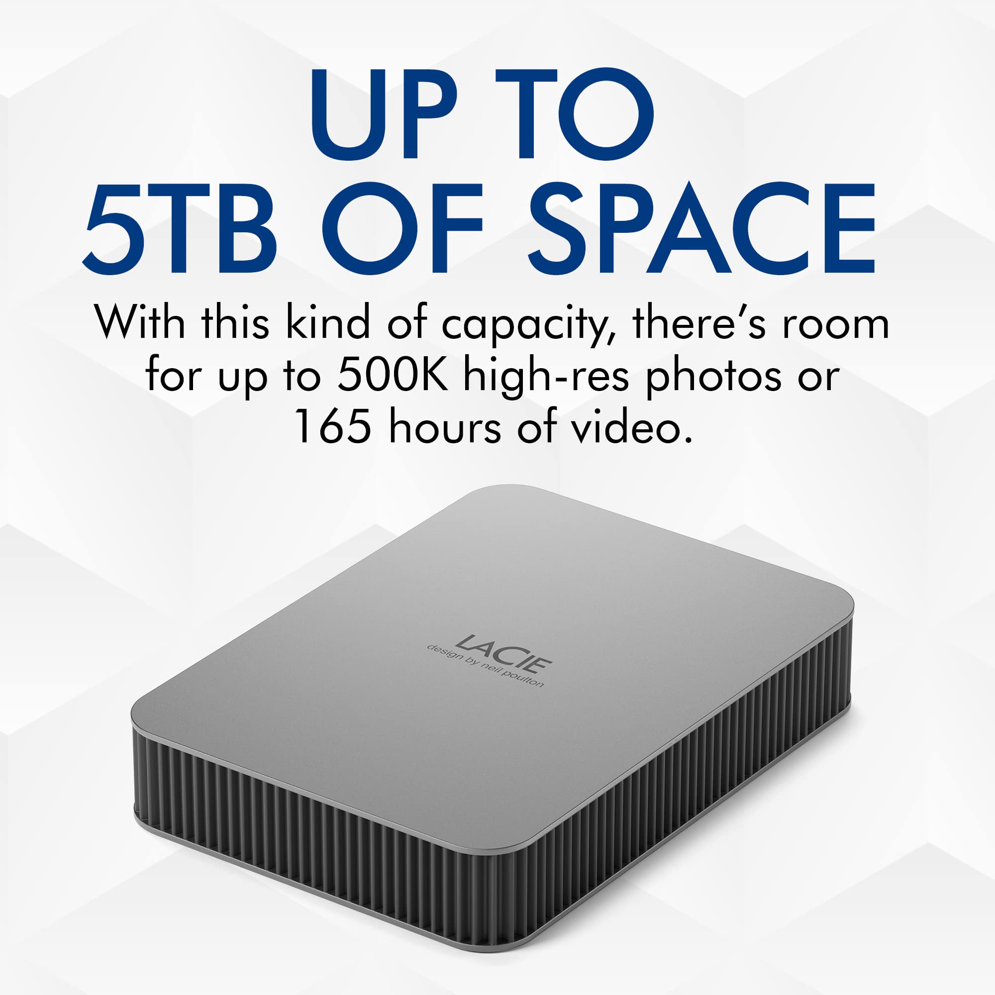 LaCie Mobile Drive 1TB, Draagbare Externe harde schijf, voor pc en Mac,USB-C 3.2, gerecyclede materialen, inclusief Adobe All Apps, Zilver, Data Rescue Service (STLP1000400)