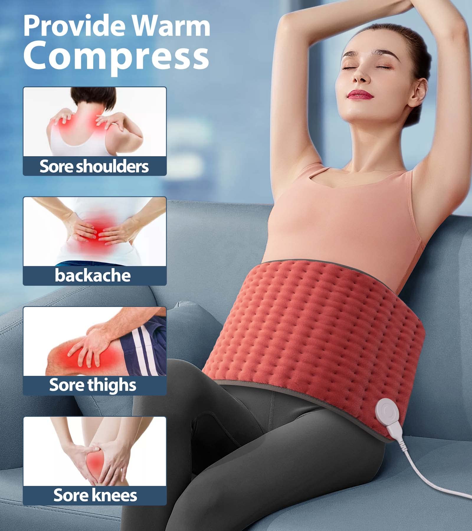 VALGELUIK Heating pad for Back, Neck, Shoulder, Cramps and Leg Pain Relief, Heat Pads Christmas Gifts for Women, Men, Mom, Dad, Auto-Off,Machine Washable,Moist Dry Heat Options,Extra Large 12