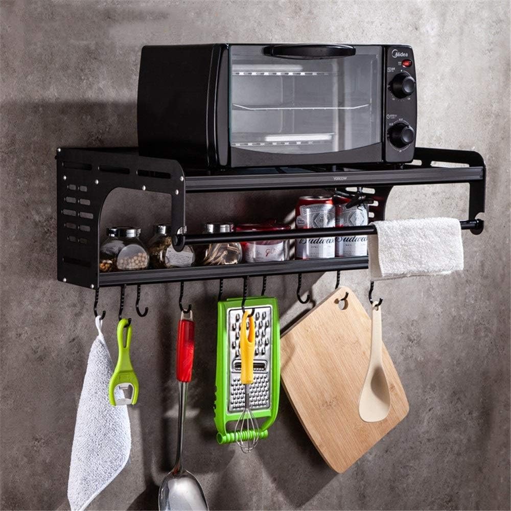 QuRRong Microwave Shelf Stainless Steel Microwave Shelf Wall-mounted Kitchen Shelves For Easy Cleaning And Care for Kitchen Bathroom (Color : Black, Size : One size)