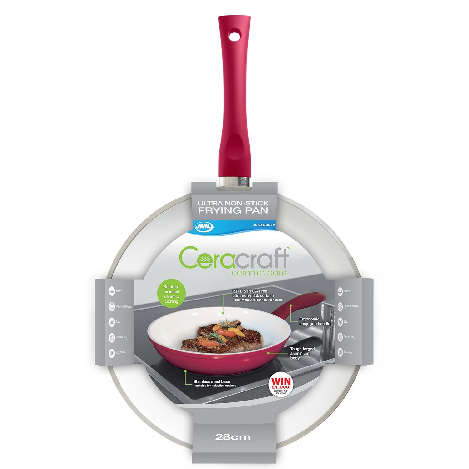 JML Ceracraft NonStick Ceramic ScratchResistant Frying Pan Cherry