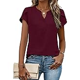 Zeagoo Womens Tops Dressy Casual Textured Blouses Cap Short Sleeve Shirts V Neck Button Up Summer Spring Work Tshirt Clothes