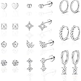 Staligue Tiny Hypoallergenic Surgical Steel Earrings for Women Men 14K Gold Plated Flat Back Stud Earrings for Sensitive Ears 20G Gold Flatback Stud Hoop Cartilage Earring Set for Multiple Piercing