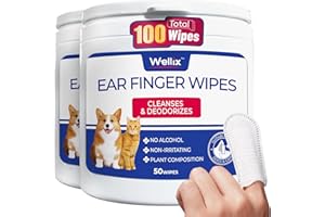 Wellix Pet Ear Cleaner Wipes for Dogs&Cats (100count) - Pure Chamomile Honeysuckle Dog Cleaning Finger Wipes - Natural Treatment for Itch Relief and Ear Infections - 2 Packs