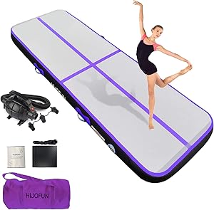 HIJOFUN Premium Inflatable Air Tumbling Track for Gymnastics Tumble Mat 10ft 13ft 16ft 20ft 4 in 8 inces Thick with Electric Air Pump for Home Kids/Gym/Yoga/Training/Cheerleading/Outdoor/Pool/Beach