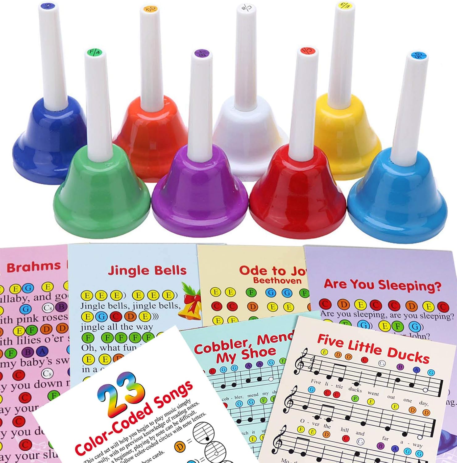 Color Hand Bell Set For Children 8 Note Diatonic Metal