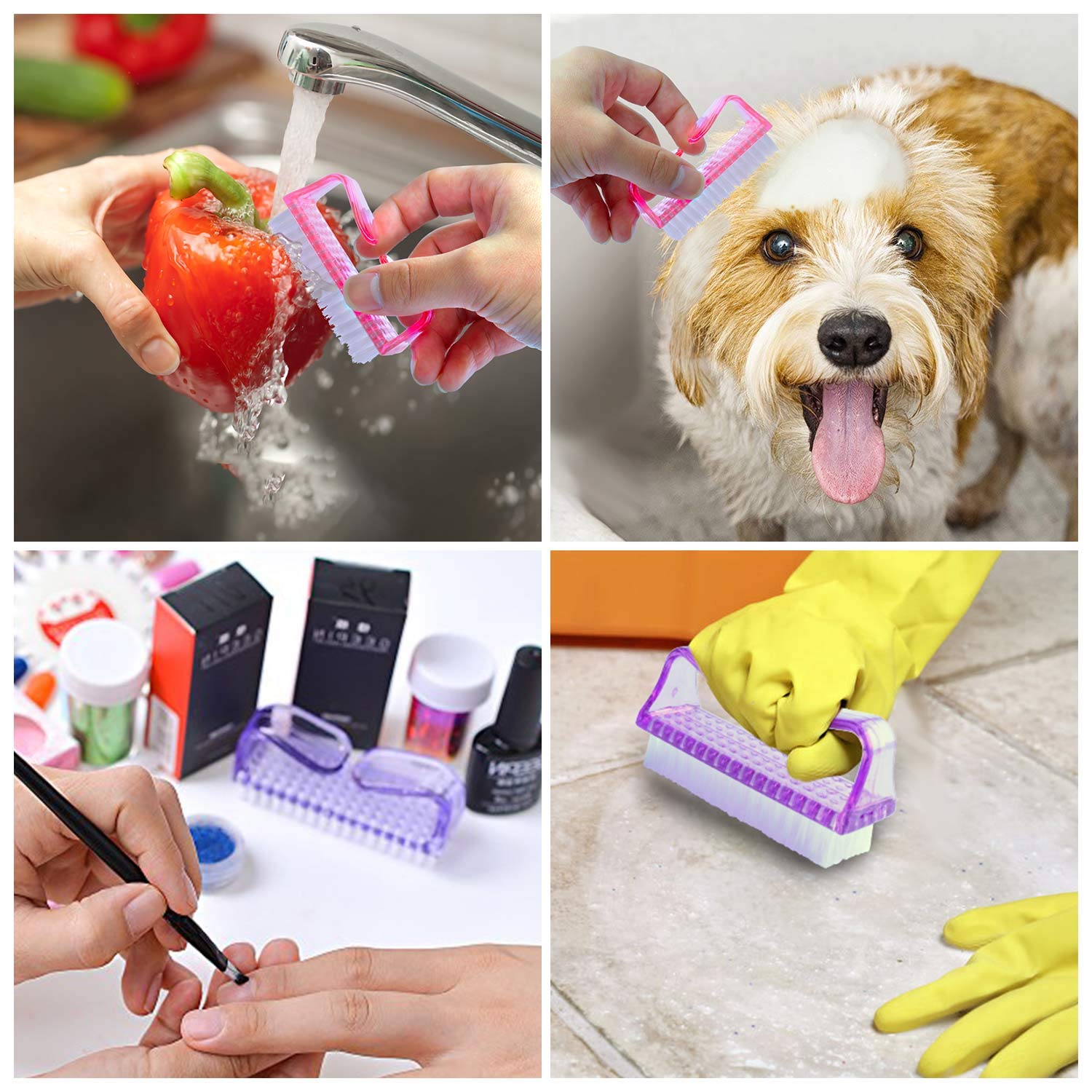 Handle Grip Nail Brush, 4 Pieces Hand Fingernail Scrub Cleaning Brushes Kit with 1 Piece Pedicure Brush for Toes and Nails Cleaner Men Women : Beauty
