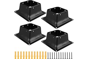 CYEAH 4x4 Post Base Set of 4, Black Square Brackets, Heavy Duty Powder-Coated Steel Post Bracket, Wood Fence Post Anchor Base for Pavilion Support Deck Base Plate Pergola Mailbox Mount Kit