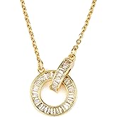 Belle Brighton Circle Cubic Zirconia Pendant Necklace 18k Gold Plated Dainty Knot Chain Interlocking Necklace for Women 17" Elegant Jewellery Trendy Gift for Girlfriend Mother