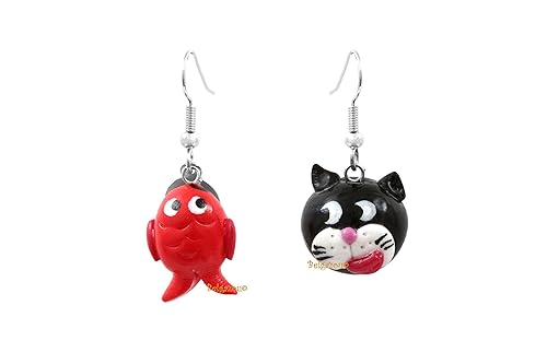 Lady Charms Fait Main Boucles D Oreille Chat Et Son Poisson Rouge Amazon Fr Handmade