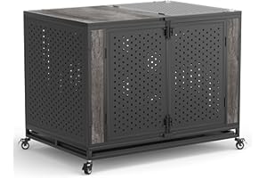 REXWELTEN 42" Heavy Duty Dog Crate Furniture for Medium and Large Dogs, Enclosed Design with 0.5 inch Holes, Indestructible Metal Kennel for High Anxiety Dogs, Chew Proof Indoor Pet House Cage, Gray