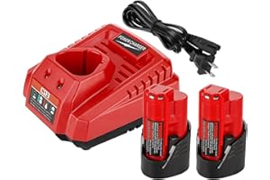 BATRYUIC Upgraded 3700mAh Battery and Charger Set Compatible for Milwaukee 12V Power Tools M12 12V Tool Battery with Charger Kit Compatible for 48-11-2411 48-11-2440 48-11-2420 48-11-2401 48-11-2425