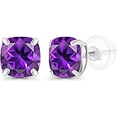 Solid 14K Gold 6mm Cushion Cut Genuine Birthstone Stud Earrings For Women | Hypoallergenic Studs | Natural or Created Gemstone Stud Earrings For Women