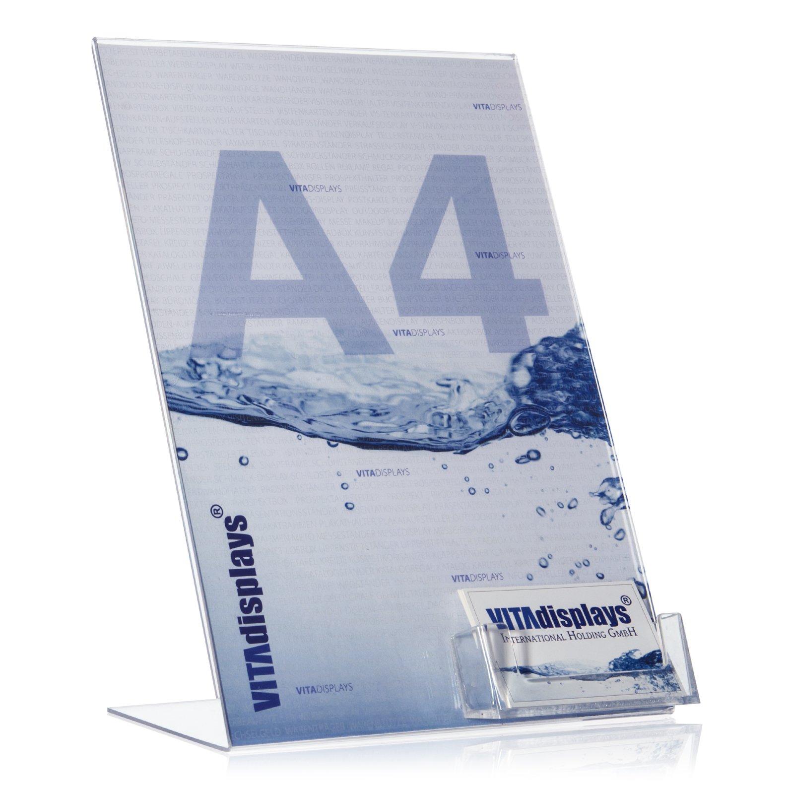 DIN A4 Advertising Stand/L Stand/L Stand with Extra Business Card Holder as a Table Stand Made of Original Plexiglass