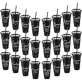 Engrowtic 24 Set Christian Gift Bulk for Women Cup 24 oz Inspirational Bible Verse Tumbler Religious Plastic Drinking Cup with Lid Straw Valentine Gift for Church Pastor Sunday School Teacher (Black)